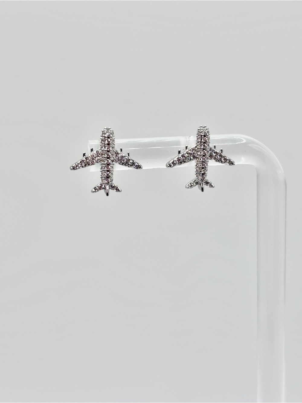 New Silver Crystal CZ Airplane Stud Earrings - Women Jewelry